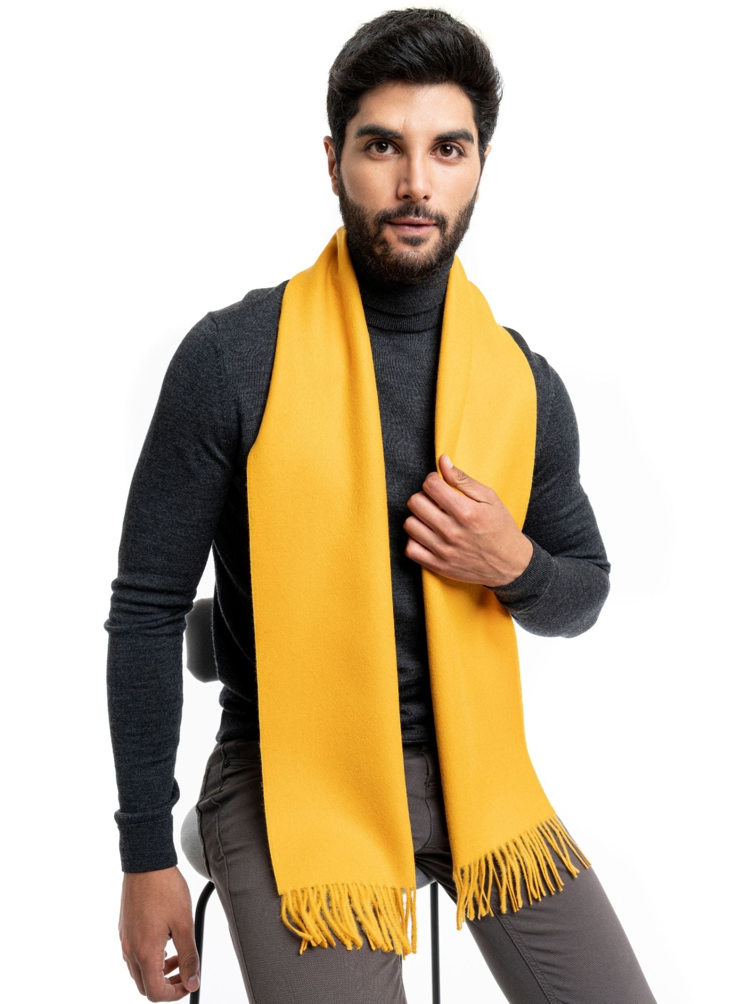 Premium baby alpaca wool scarf in yellow - luxury for men and women this winter