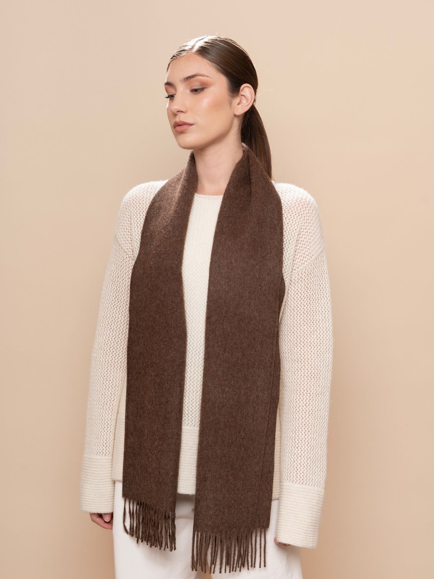 Baby alpaca scarf in Brown. The best quality and softest scarf in Australia
