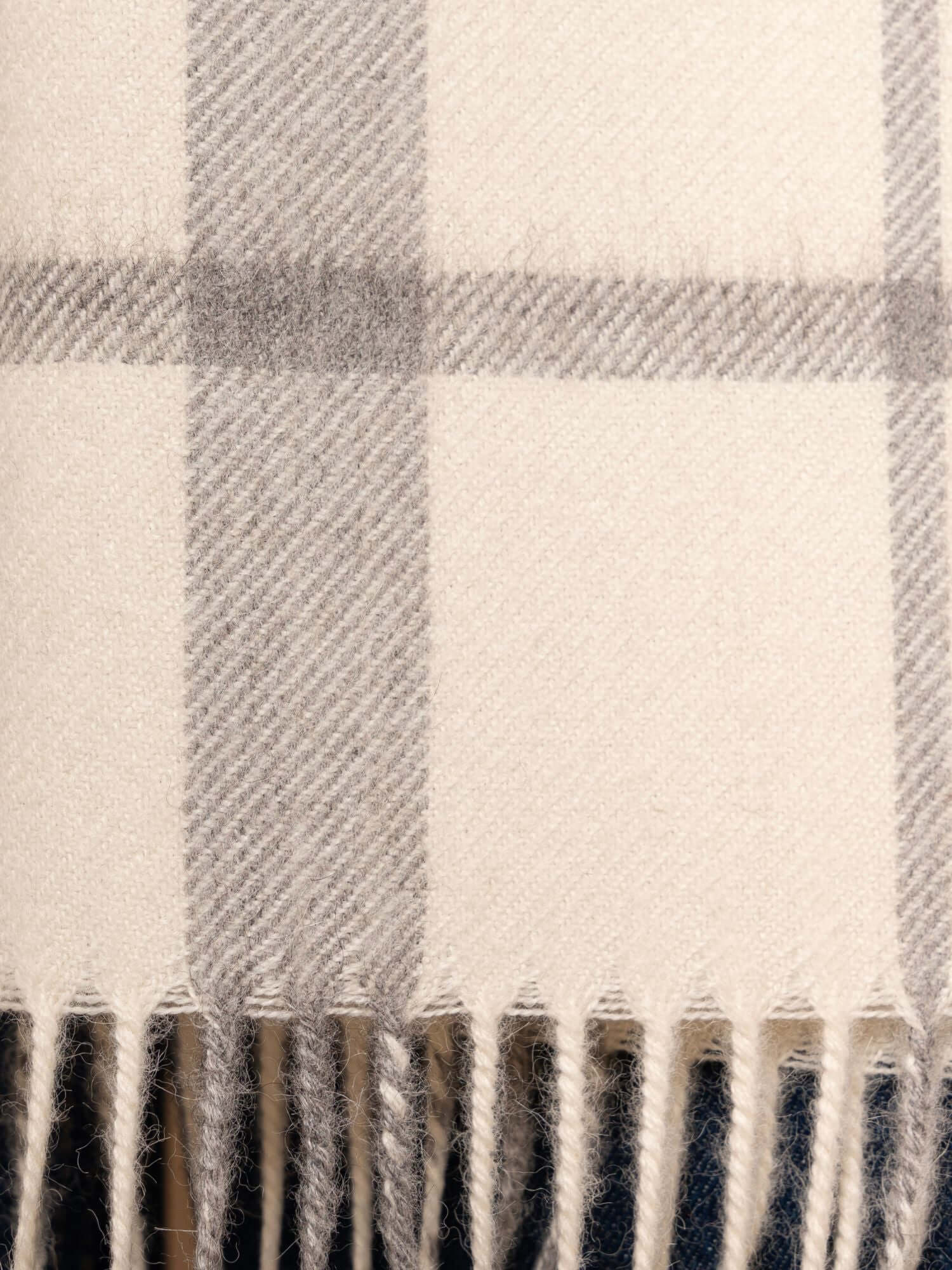 Close up of baby alpaca scarf in White and Gray - best and softest scarf for men and women 