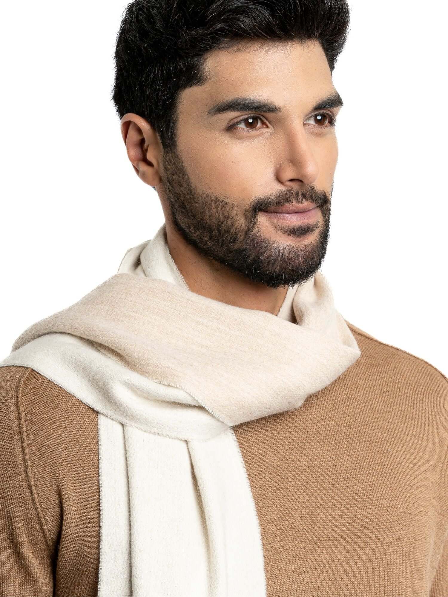 Premium wool scarf draped Beige and White - best baby alpaca scarf in Australia