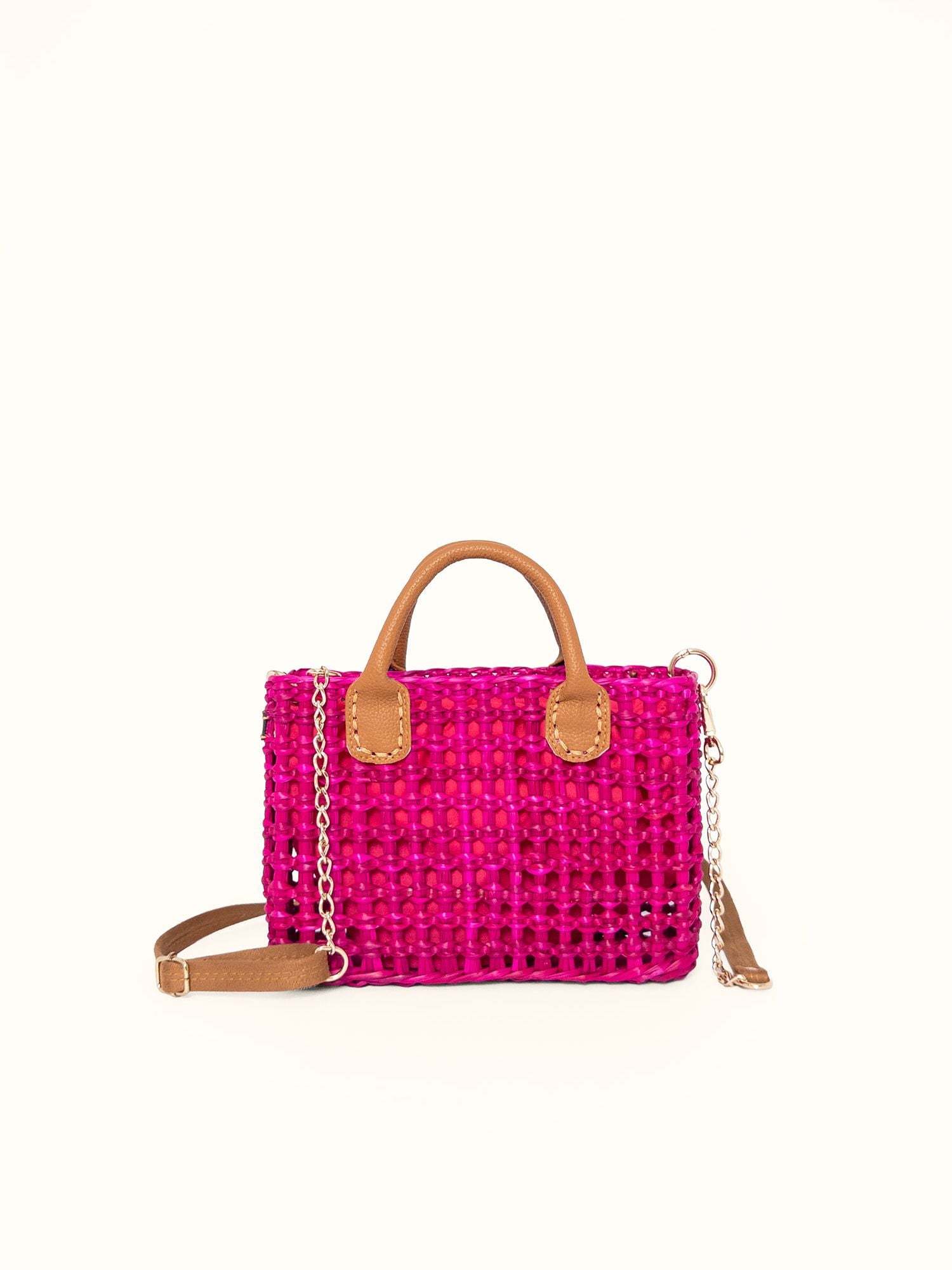 The Brigitte, Leather Handles - Fuchsia