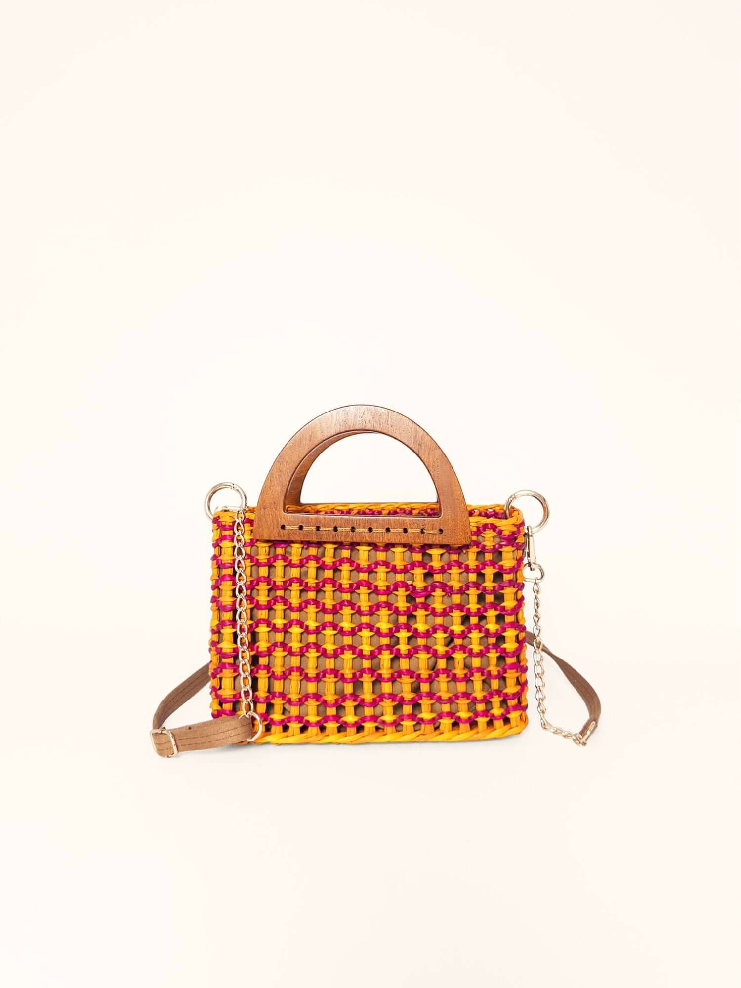 The Brigitte, Wooden Handles - Fuchsia and Yellow