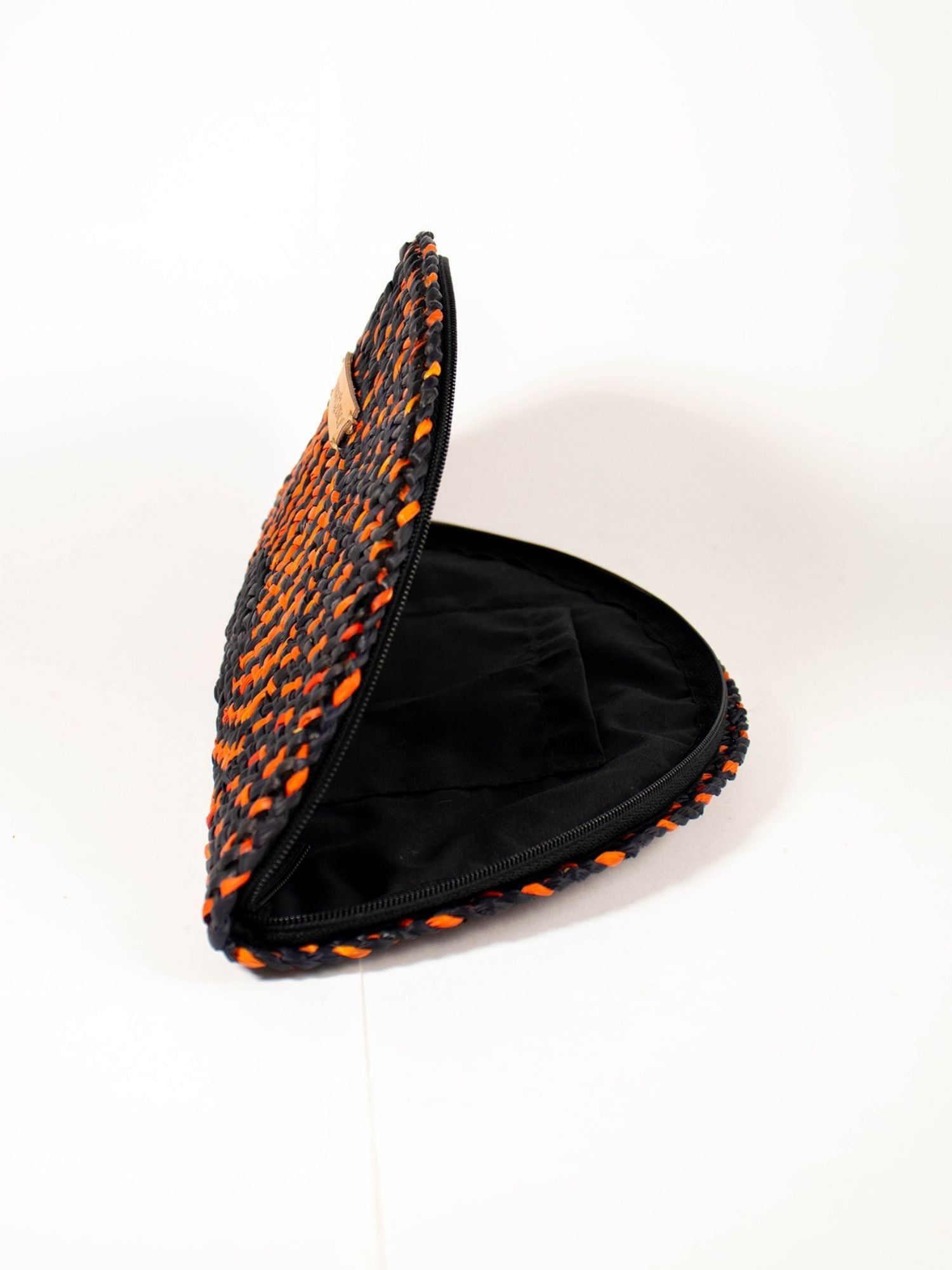 Flamenco Clutch – Black & Orange showing fan silhouette and zip closure | Orange Inca