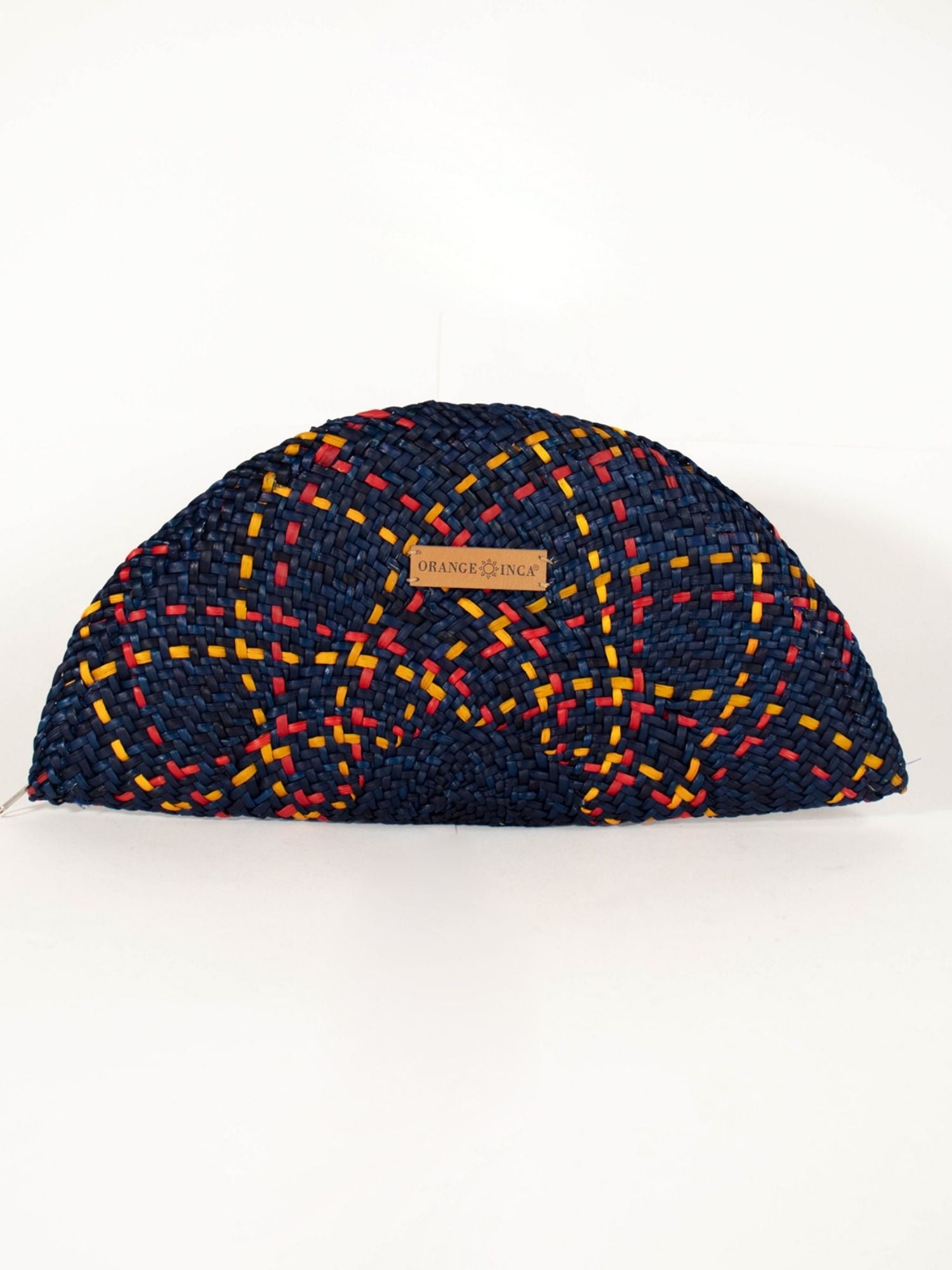 Flamenco Clutch – Navy Blue, fan-shaped handwoven straw clutch | Orange Inca