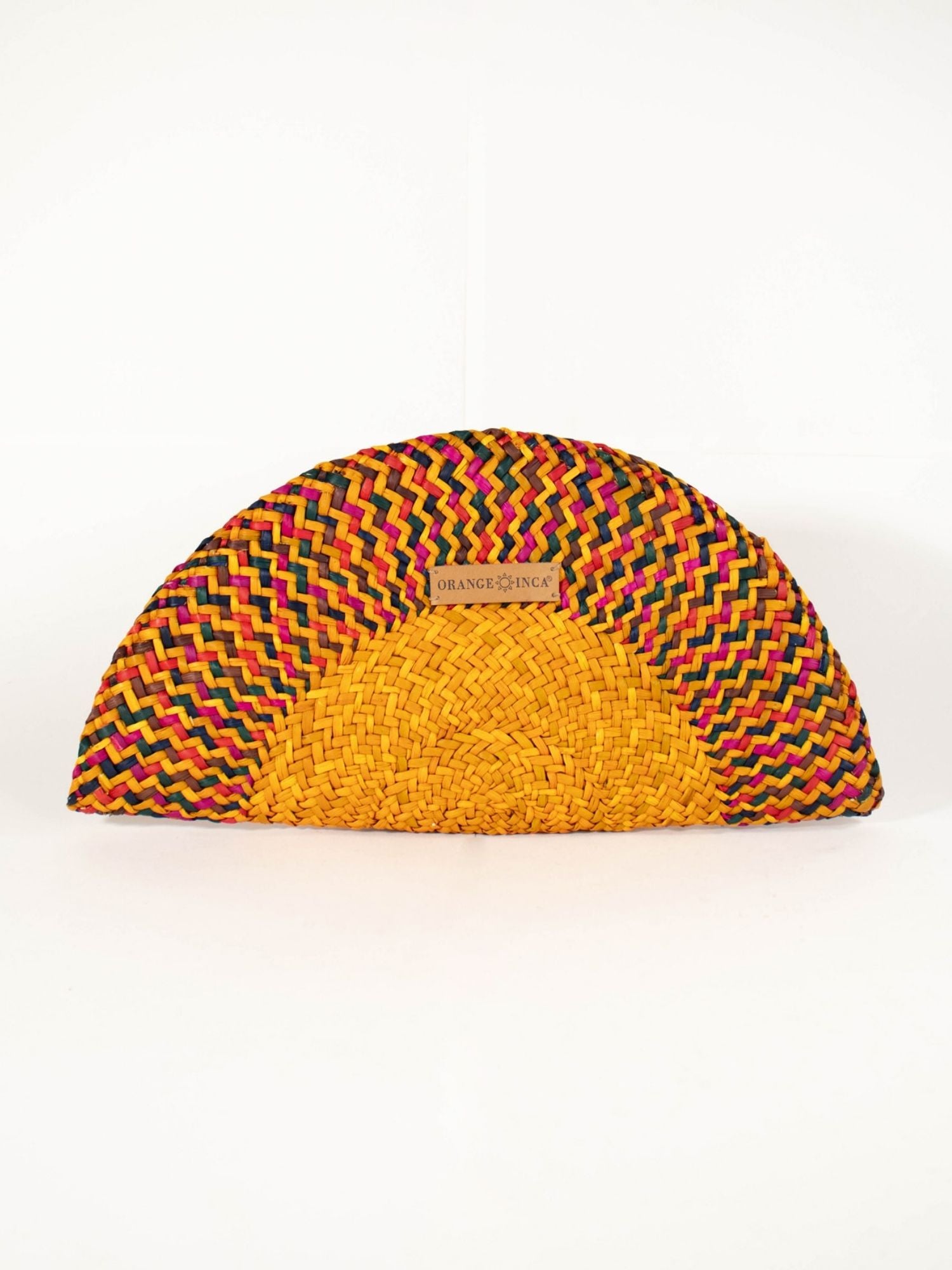 Flamenco Clutch – Yellow Carnival, fan-shaped handwoven straw clutch | Orange Inca