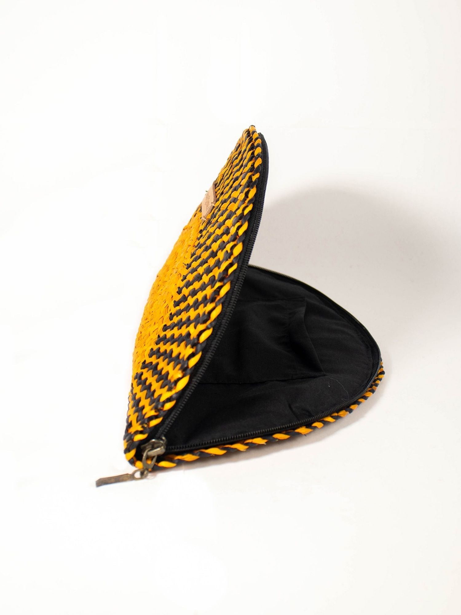 Flamenco Clutch – Yellow & Black showing fan silhouette and zip closure | Orange Inca
