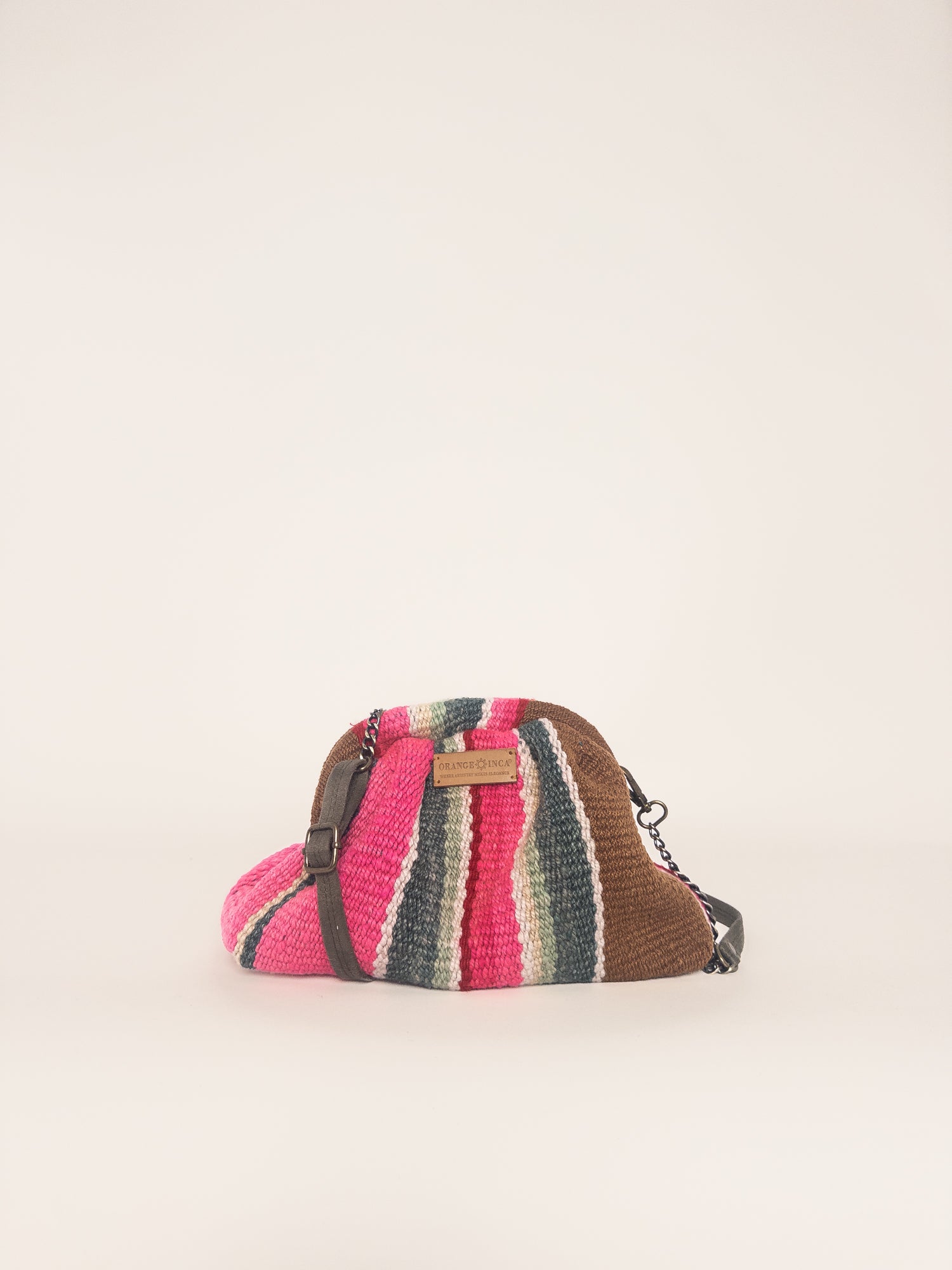 Luna Kiss Lock Frame Clutch - Browns, Fuchsia and Greens