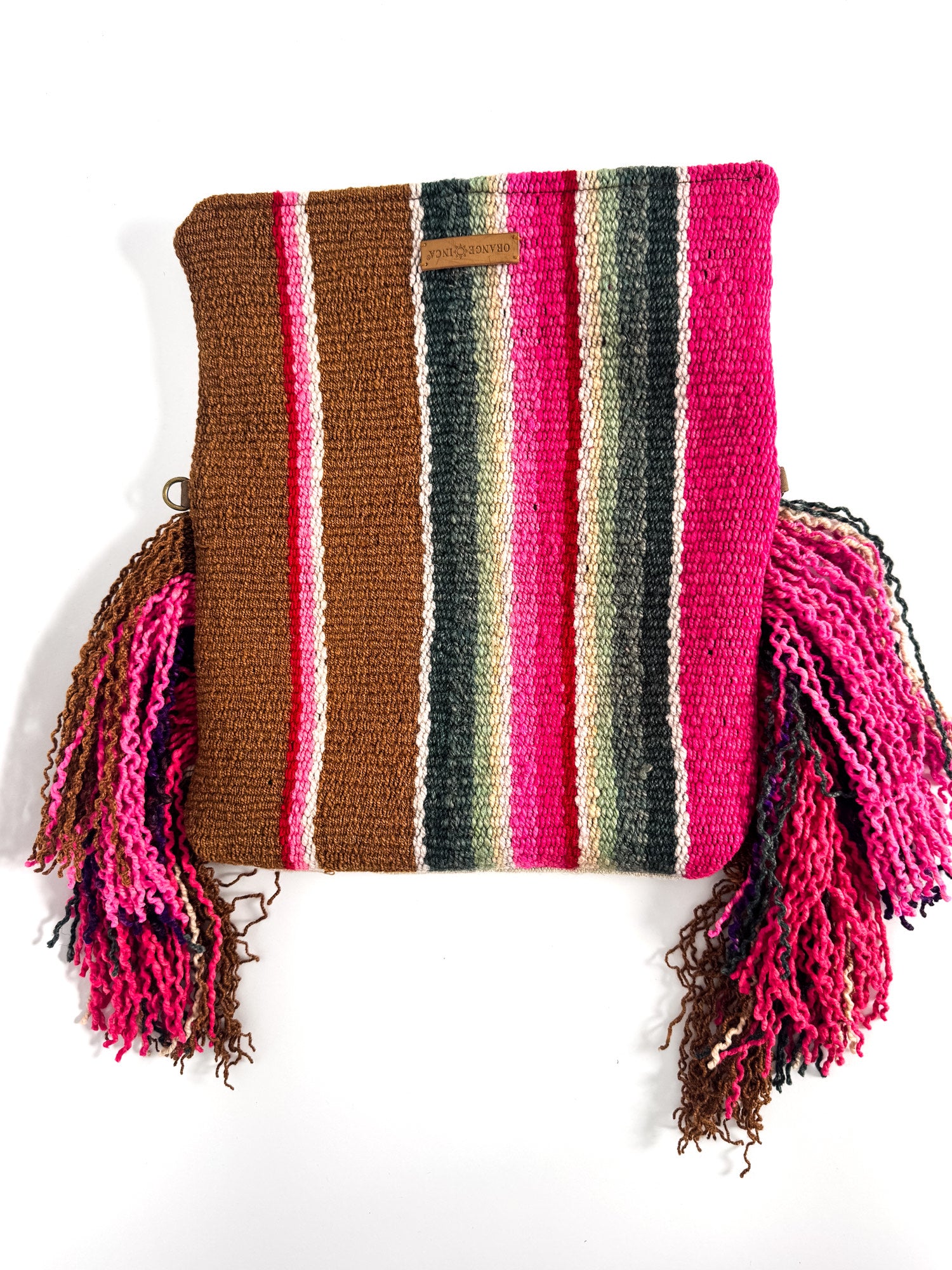 Manta Fringe Clutch - Browns, Fuchsia and Greens