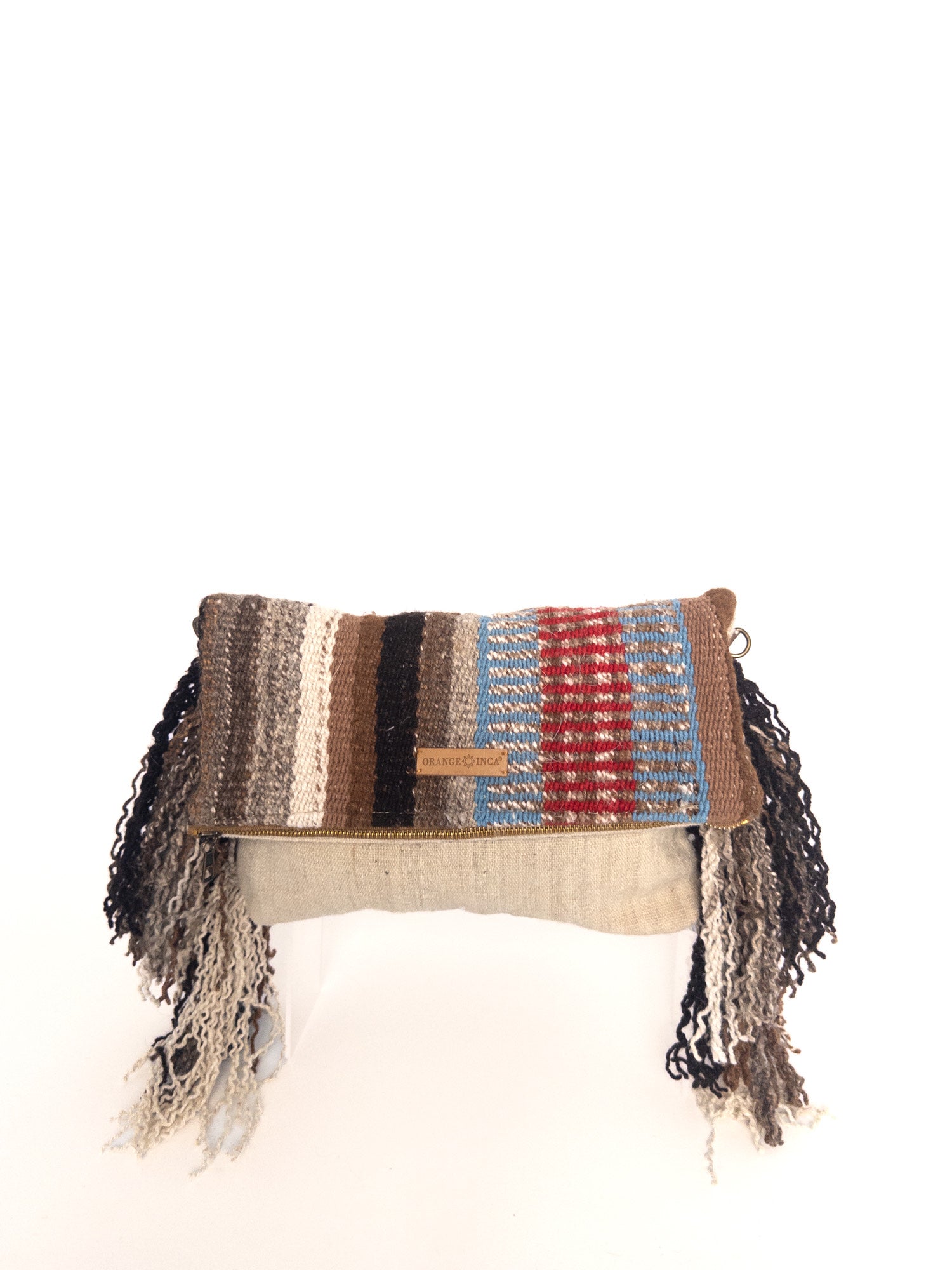 Manta Fringe Clutch - Brown, Blue and Red