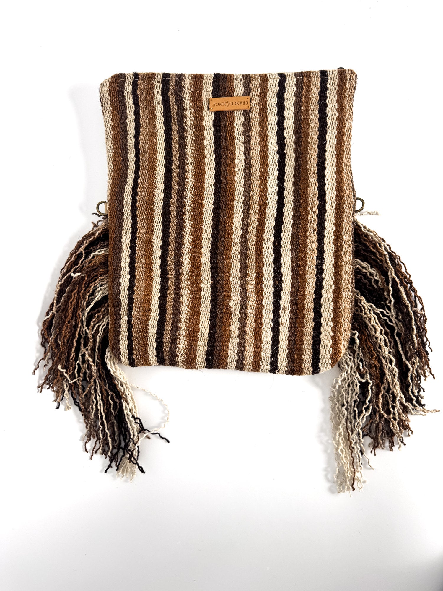 Manta Fringe Clutch - Browns and Ivory Stripes