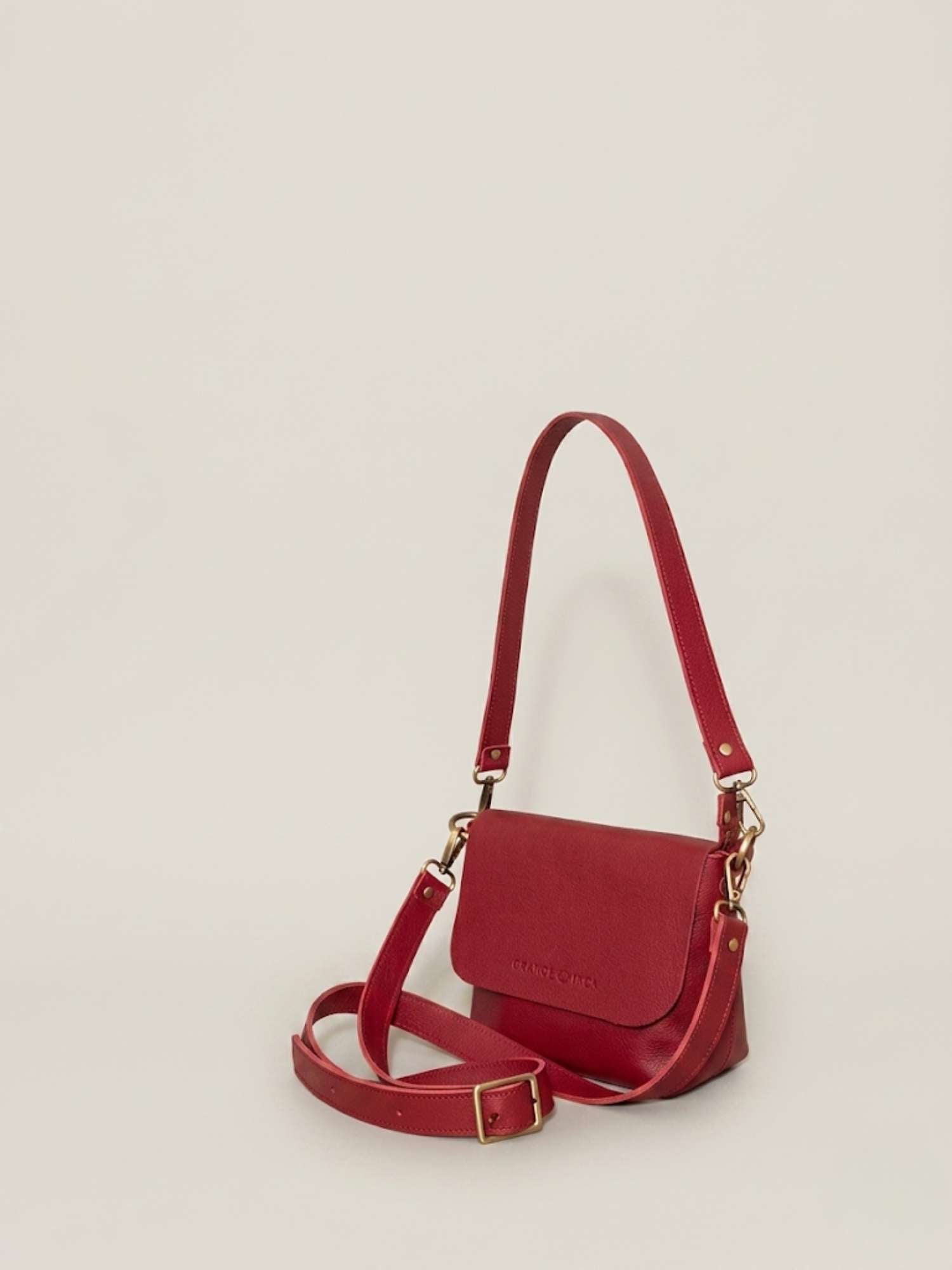 The Olivia Burgundy leather crossbody — both straps shown (shoulder + crossbody) | Orange Inca