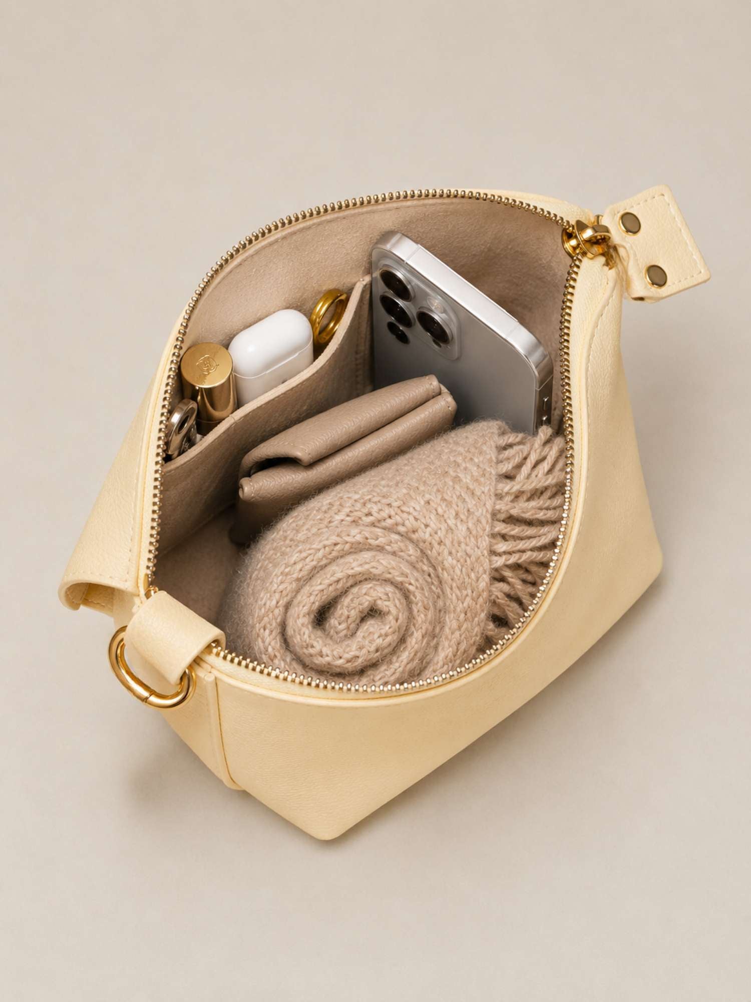 Butter Yellow Olivia interior — unlined leather inside and out, zip closure | Orange Inca