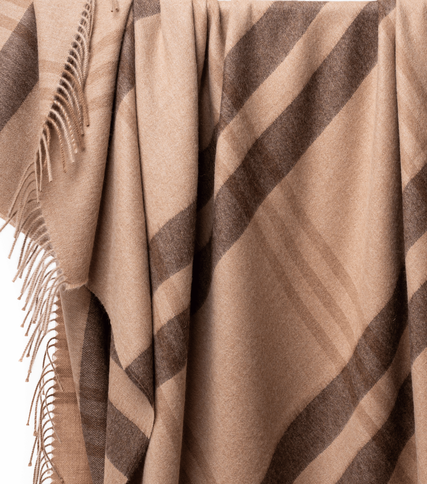 Premium large plaid alpaca wool throw blanket in camel, cinnamon and brown - luxury sustainable throw