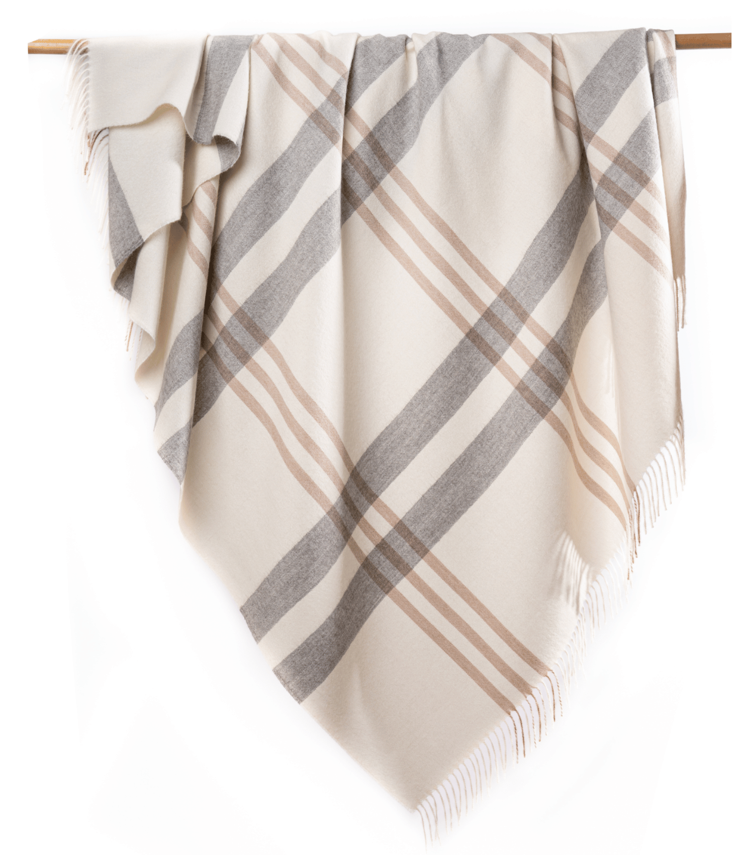Peruvian made alpaca wool throw in large plaid ivory, gray and camel - softer than cashmere luxury blanket handcrafted in Peru with premium sustainable wool