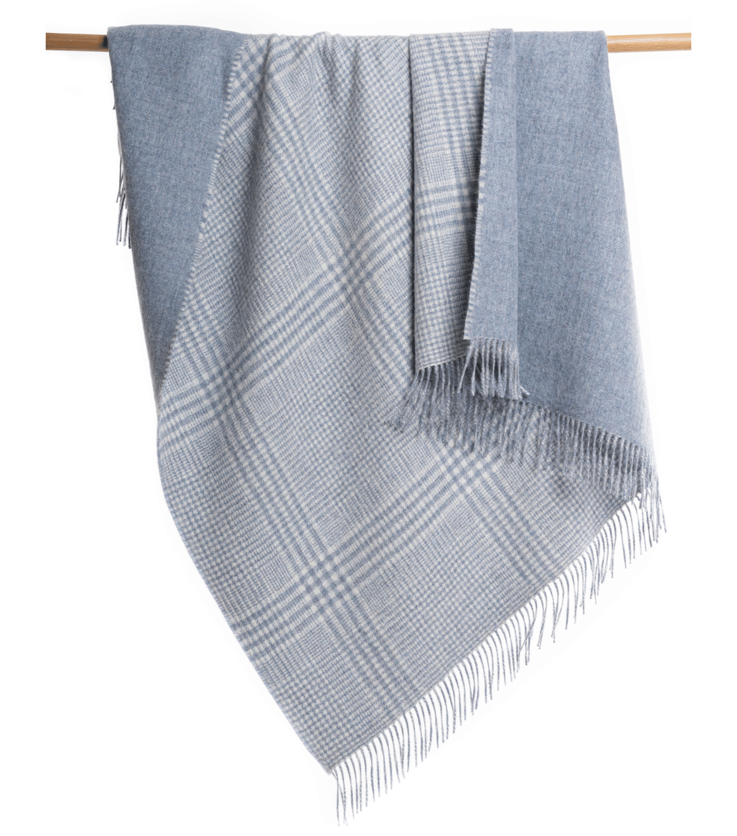 Peruvian made alpaca wool throw in steel blue and white - softer than cashmere luxury blanket handcrafted in Peru with premium sustainable wool