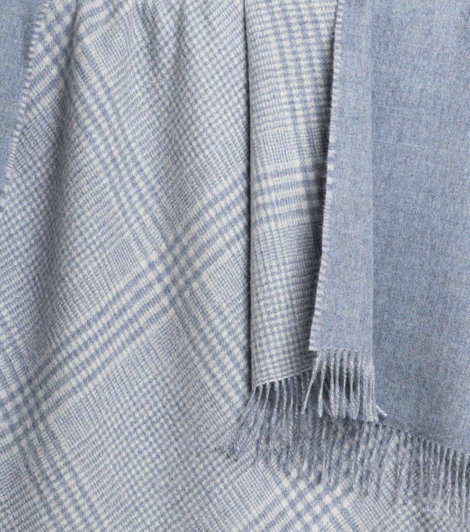 Premium reversible alpaca wool throw blanket in steel blue and white - luxury sustainable throw