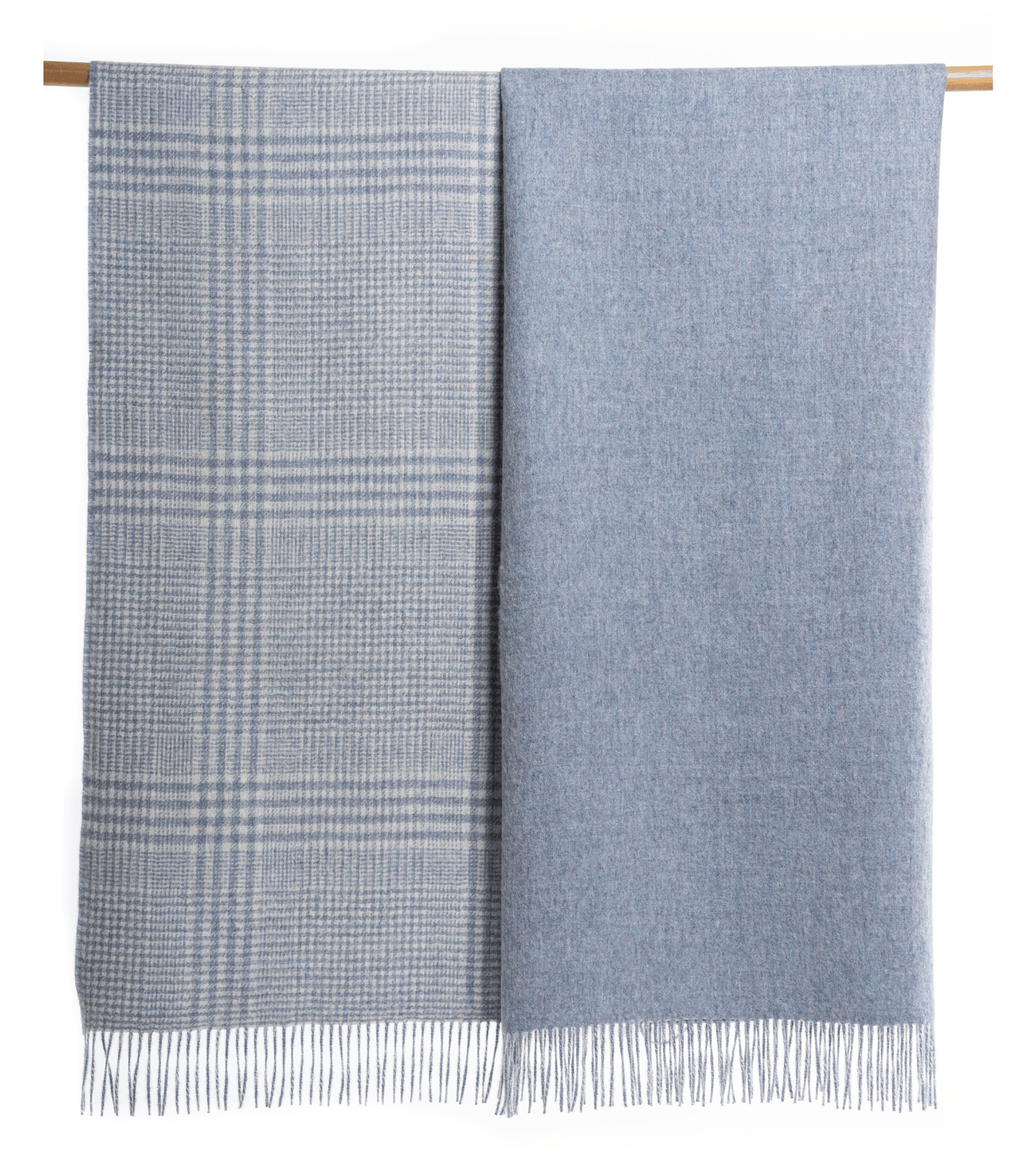 Reversible Solid / Plaid Throw, Baby Alpaca - Light Blue