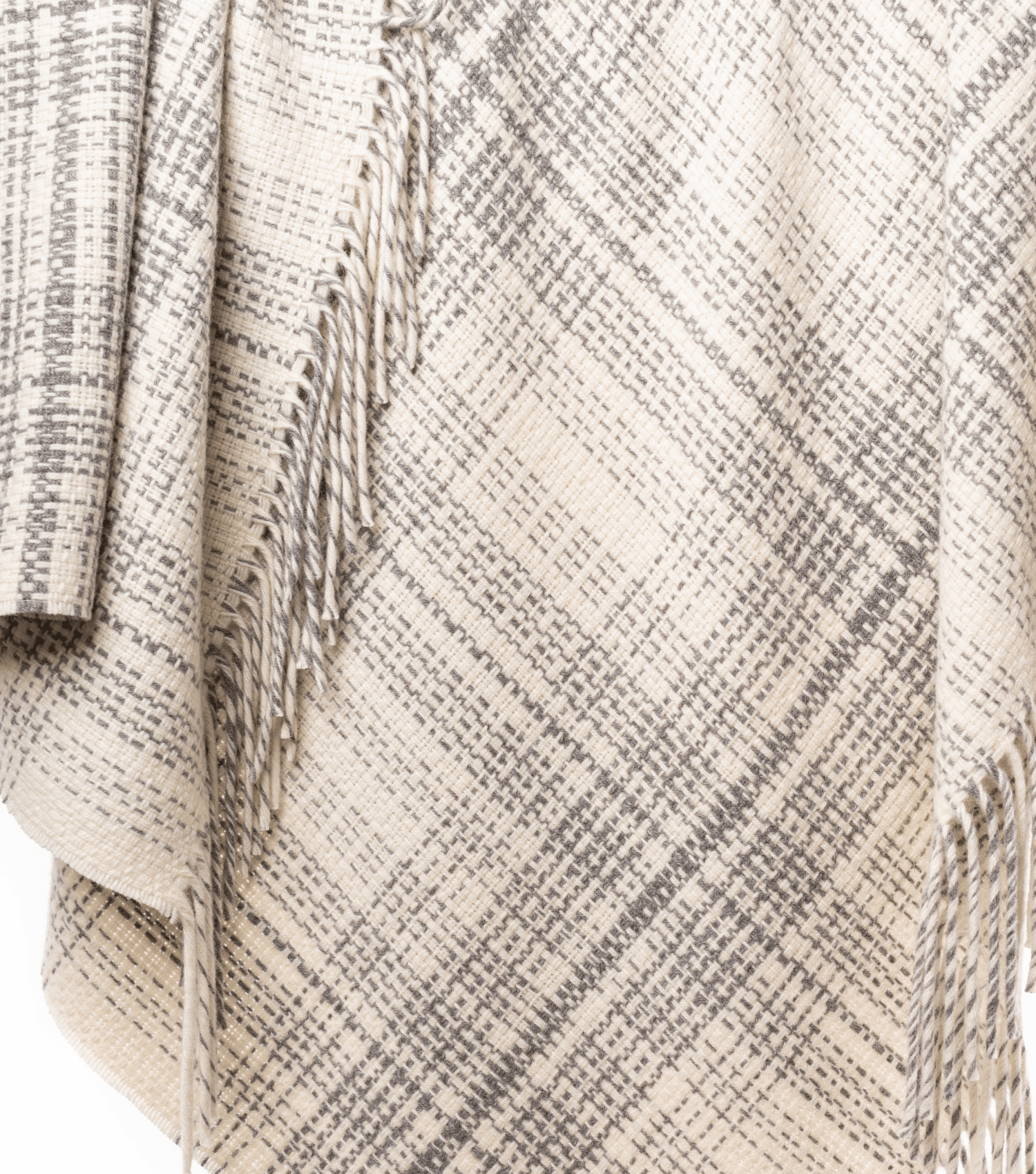 Premium chunky plaid alpaca wool throw blanket in white and gray - luxury sustainable throw blended with merino sheep wool