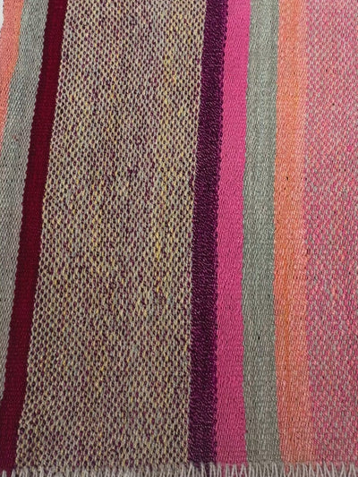 Video of vintage frazada rug No. 2 — close-up of the handwoven pink, plum, peach and sage wool stripes | Orange Inca